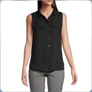 NWT Worthington Sleeveless Semi Sheer Button Blouse